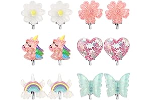6Pairs Crystal Unicorn Clip On Earrings for Little Girls
