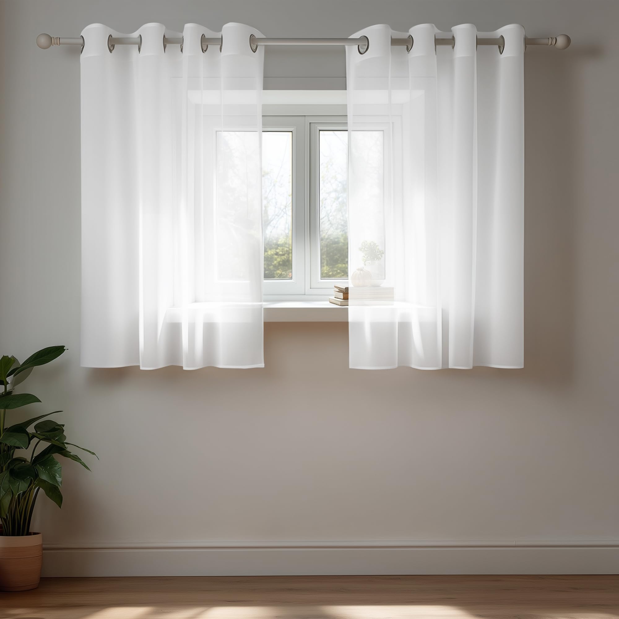Deconovo White Pair Of Eyelet Curtains For Windows 140 X 122 Cm