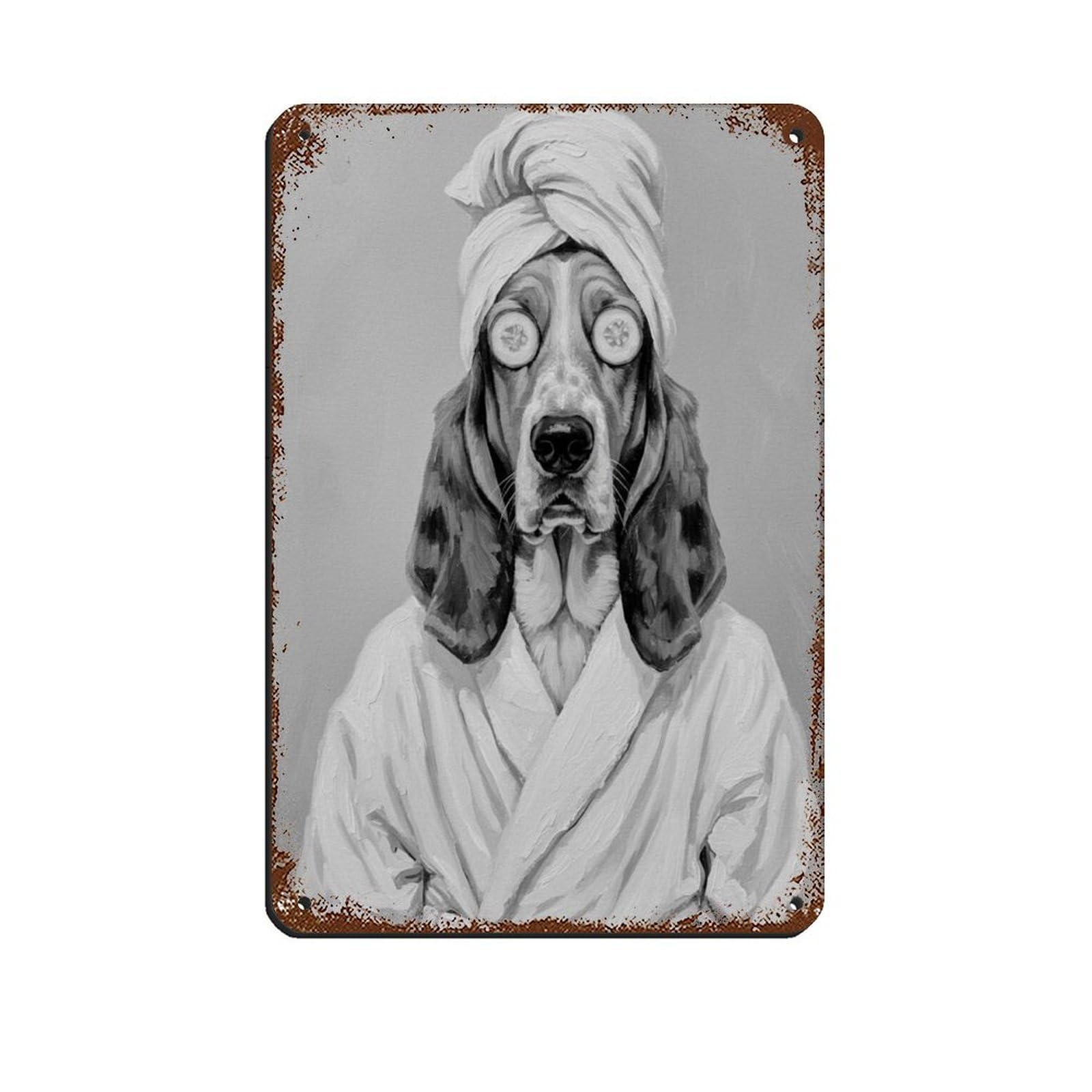 Basset Hound Spa Bathroom Art Retro Poster Metal Tin Sign Chic Art Retro Iron Painting Bar People Cave Cafe Family Garage Poster Wall Decoration 8x12inch(20x30cm)