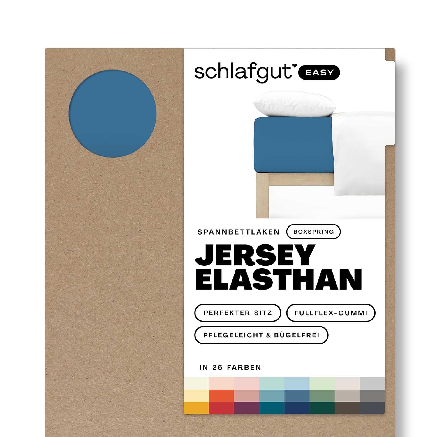 Schlafgut Easy Jersey Elasthan Boxspring Spannbettlaken 90x190 bis 100x220 Blue Mid, Spannbetttuch aus superweicher Baumwolle mit Elasthan