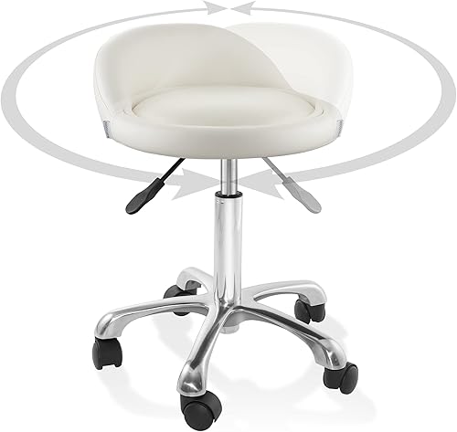 Miniatura 6 de Saloniture Taburete hidráulico rodante con respaldo bajo  Silla giratoria ajustable para spa, tienda, salón, masaje u oficina médica, color crema