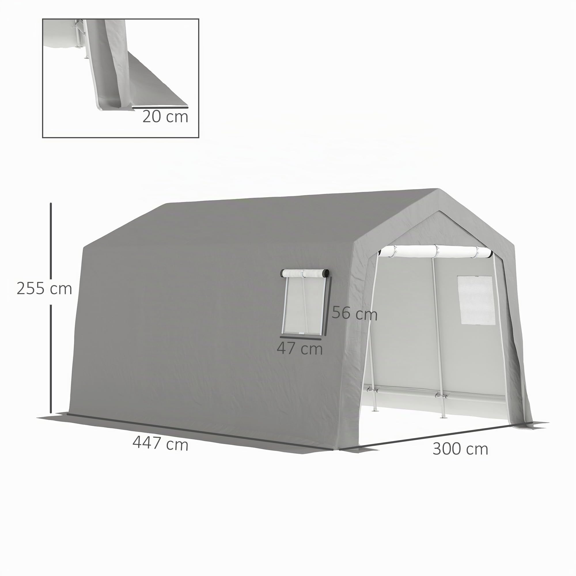 Outsunny Abri de Jardin Abri Vélo Extérieur 3 x 4,5 x 2,5 m Gris Clair | Porte Enroulable Zippée, Fenêtres Ventilées, Tente de Stockage Étanche Anti-UV, pour Moto, Outils de Jardin