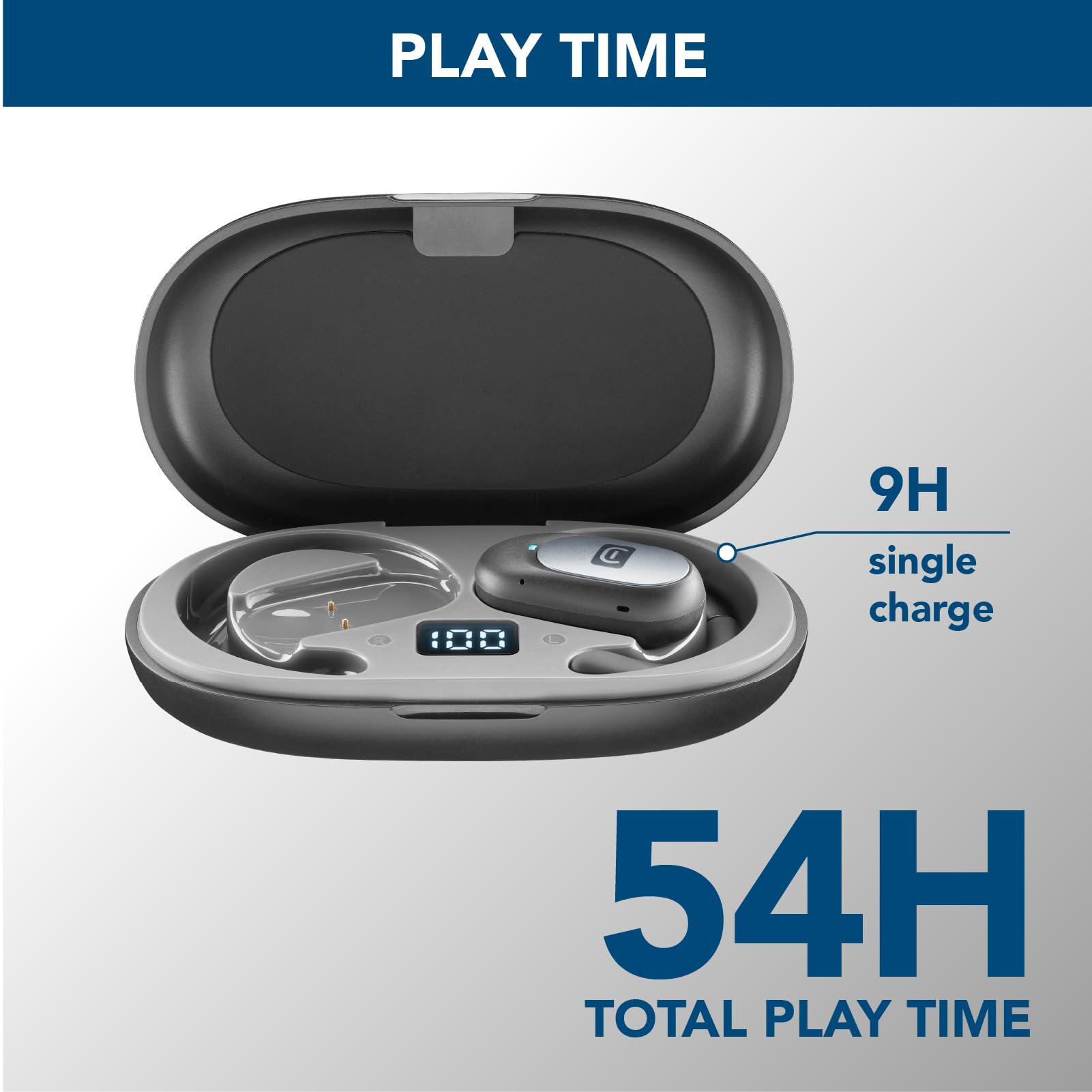 cellularline - Auricular Bluetooth Open-Ear - 54 Horas de autonomía - Certificado IPX5 Resistente al Sudor y a Las Salpicaduras - Diadema Ajustable - Negro