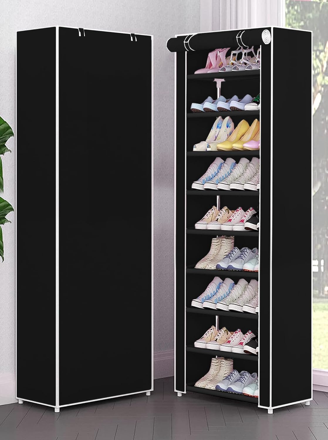 YouCopia Shoe Rack for Home Non Woven Fabric - DIY Multipurpose Shoe Rack Organizer, 9-Layer Shoe Rack for Home -Shelf with Dustproof Door Entryway for Heels/Slippers/Boots (Black, 9-Layer)-image-27