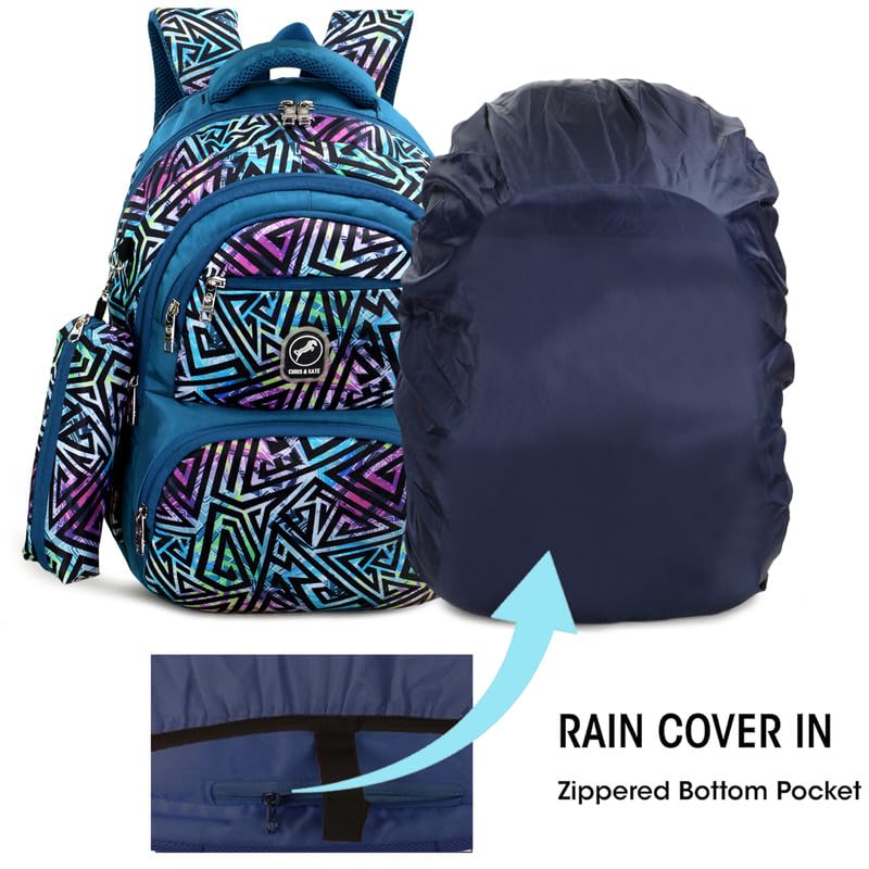 Image of Chris & Kate Premium 32 L Multi-Print School Bag for Boys Girls and Kids Spacious Interiors Casual Backpack Perfect for School, College, Everyday Use Includes Free Stationery Pouch and Rain Dust Cover