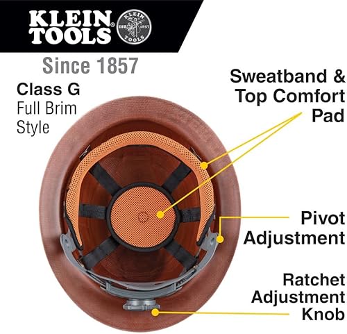 Miniatura 4 de Klein Tools 60447 Casco duro, ala completa, clase G serie KONSTRUCT con faro recargable, marrón y forro de casco de enfriamiento 60181, gorra debajo