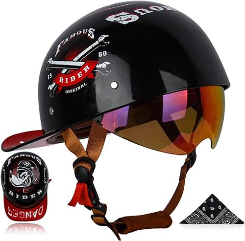 Medio casco para motocicleta, gorra de béisbol retro, medios cascos con lente desplegable para adultos de calle, para hombres y mujeres,