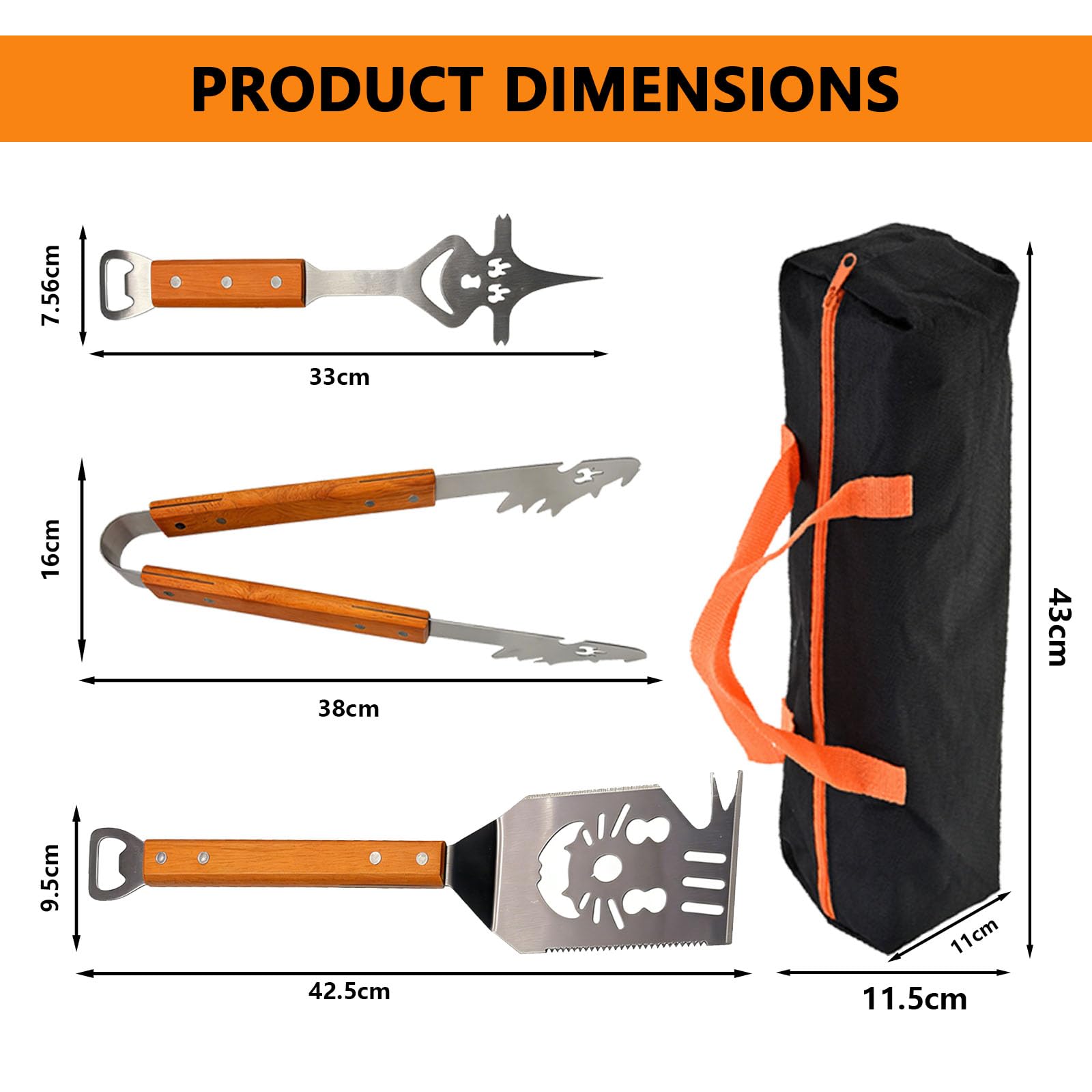 Ensemble d'Ustensiles de Barbecue Extra Longs en Acier INOX avec Poignée en Bois