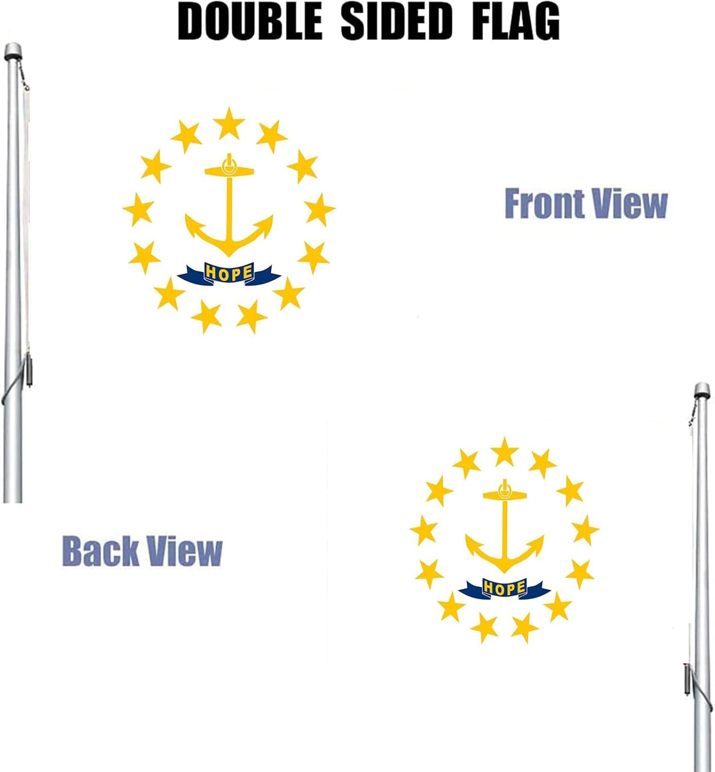 Rhode Island Flag 3x5 Outdoor Double Sided - Heavy Duty 3Ply Polyester Rhode Island State Flags Long Lasting 4 Rows Hemming RI Flag with 2 Brass Grommets 3 X 5 Ft