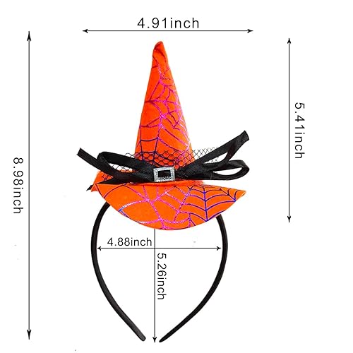 Miniatura 4 de Diadema de Halloween con sombrero de bruja naranja para mujeres y niñas, cosplay, maquillaje, decoración de disfraces, suministros de fiesta,