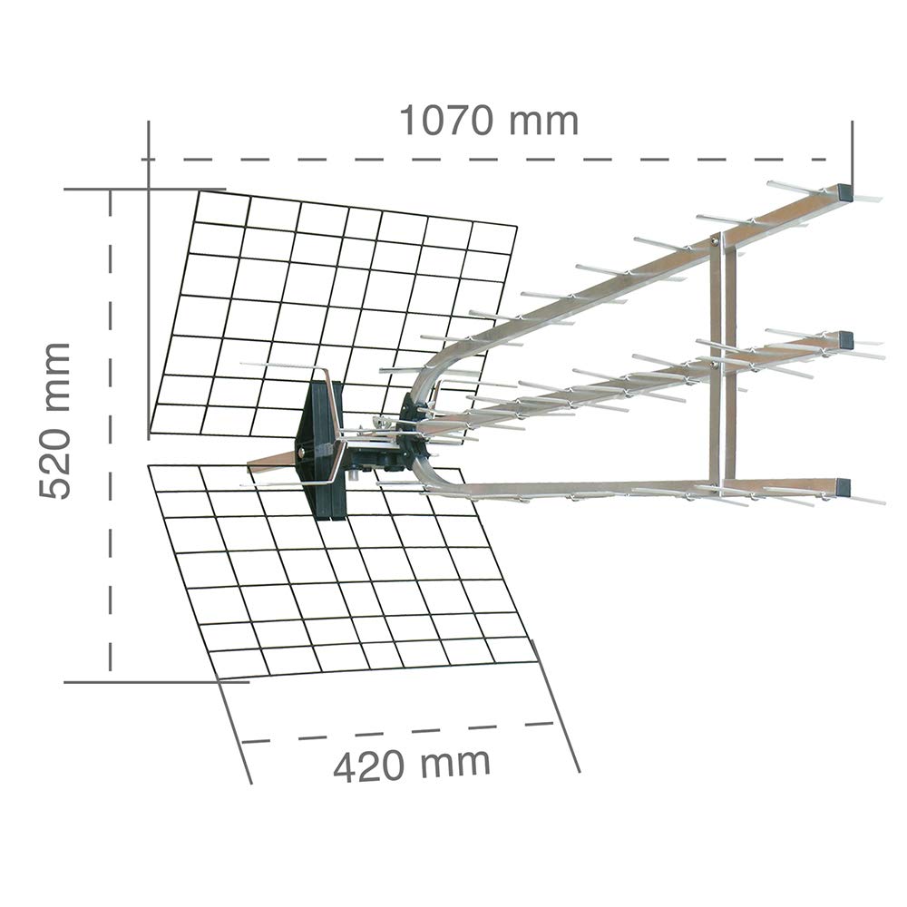 Metronic 415052 - Antena Exterior Canales UHF Triple, amplificada, con Fuente de alimentación, 37 Elementos, con Toma F, Ligera, Ganancia 45 dB - 694 MHz, Compatible 4G/5G, DVBT2 HDTV, 4K