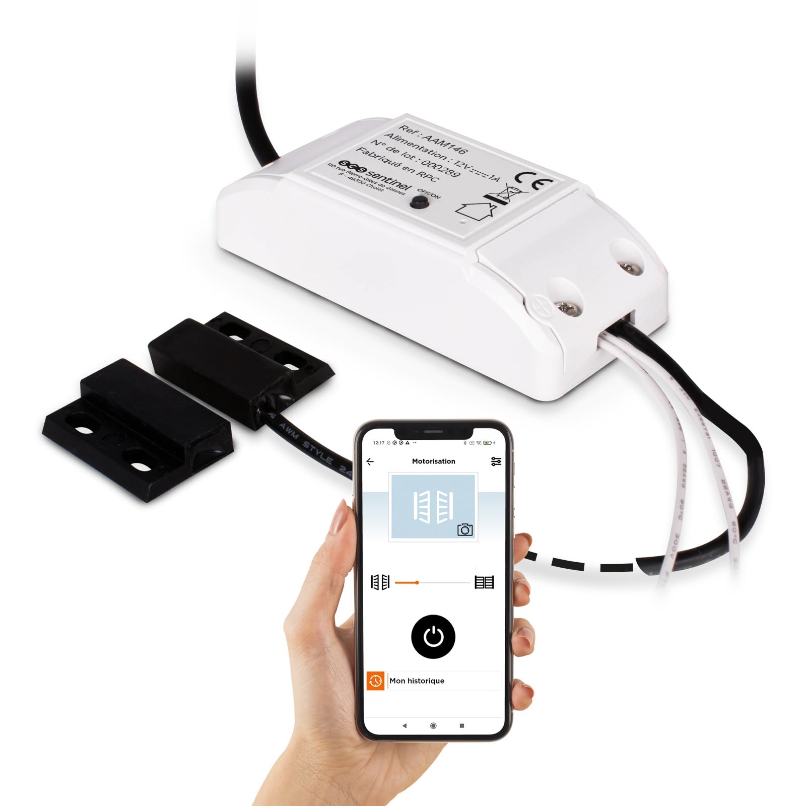 SCS Sentinel, AAM0146, Module Récepteur Connecté Wi-Fi pour Motorisation de Portail, 12V DC non fournie - câble 5 m, Commande à distance, Compatible multi-marque, Contrôle vocal, WifiGate