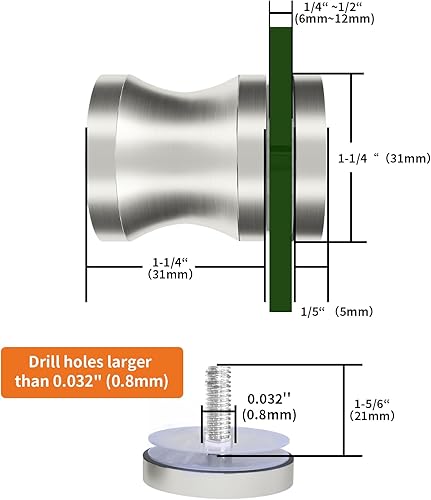 Miniatura 2 de CKB Pomo de puerta de ducha, tirador de una sola cara para vidrio de 14 a 12 pulgadas, acero inoxidable con superficie de níquel cepillado