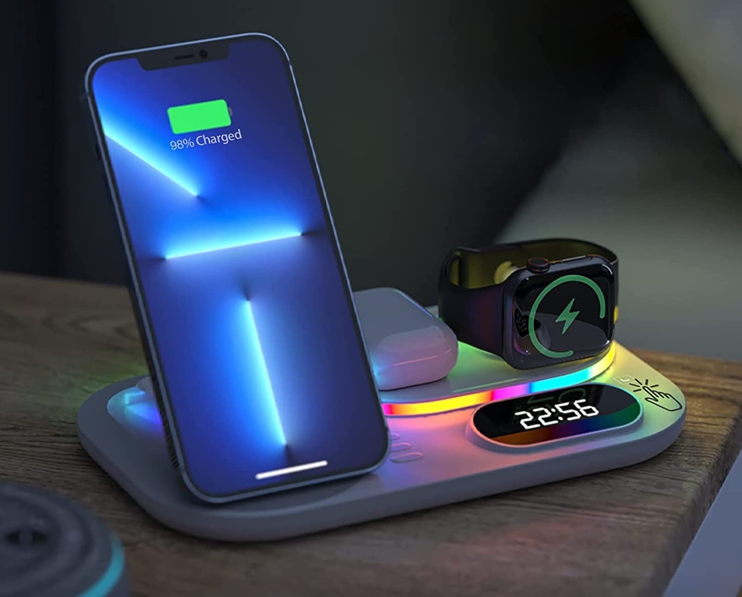 Caricatore Wireless Base di Ricarica con Display a LED del tempo Dock di ricarica rapida Senza Fili 30 W 4 in 1 Compatibile con Smartphone e tutti i dispositivi compatibile Qi