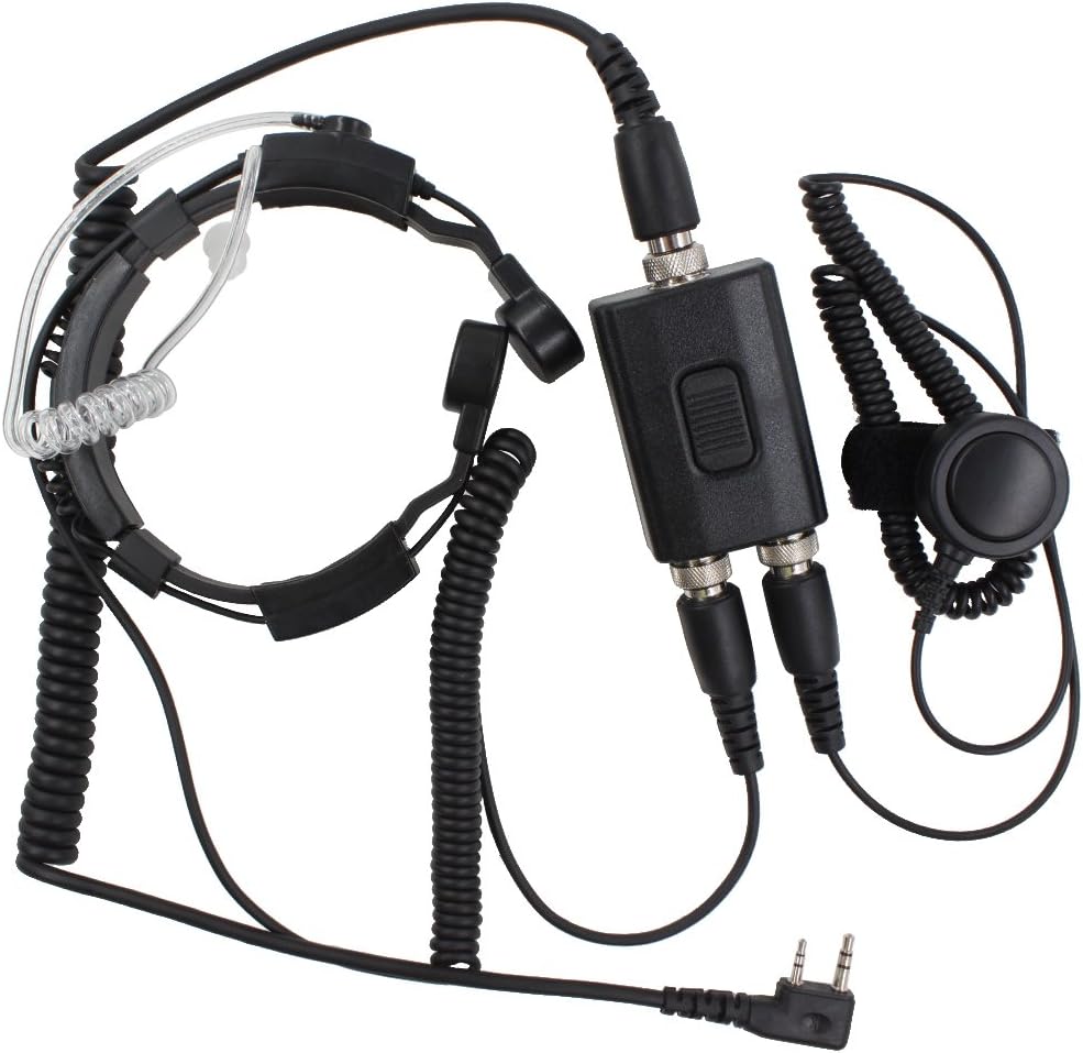 KENMAX® Military Police Equipment Throat Mic Air Tube PTT Headset for Walkie Talkie Two Way Radio Baofeng BF-F8HP GT-3 BF-F9V2+ UV-6R UV-5X GT-1 Wouxun KG-UV8D KG-UV6D KG-UV899