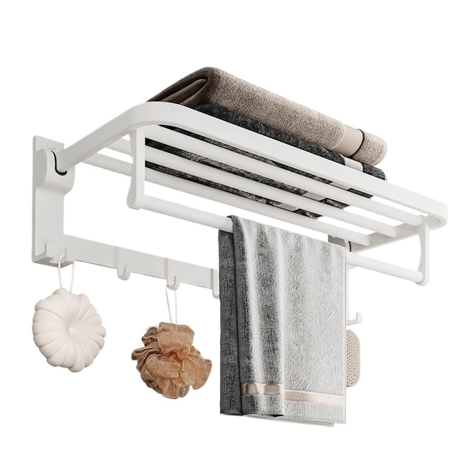 Soporte For Toalleros, Gancho Plegable, Colgador De Pared Aluminio Blanco, 40-60CM, Estante For Ropa, Barra Ducha, Almacenamiento For Baño Ahorro De Espacio(Z1-50 True White)
