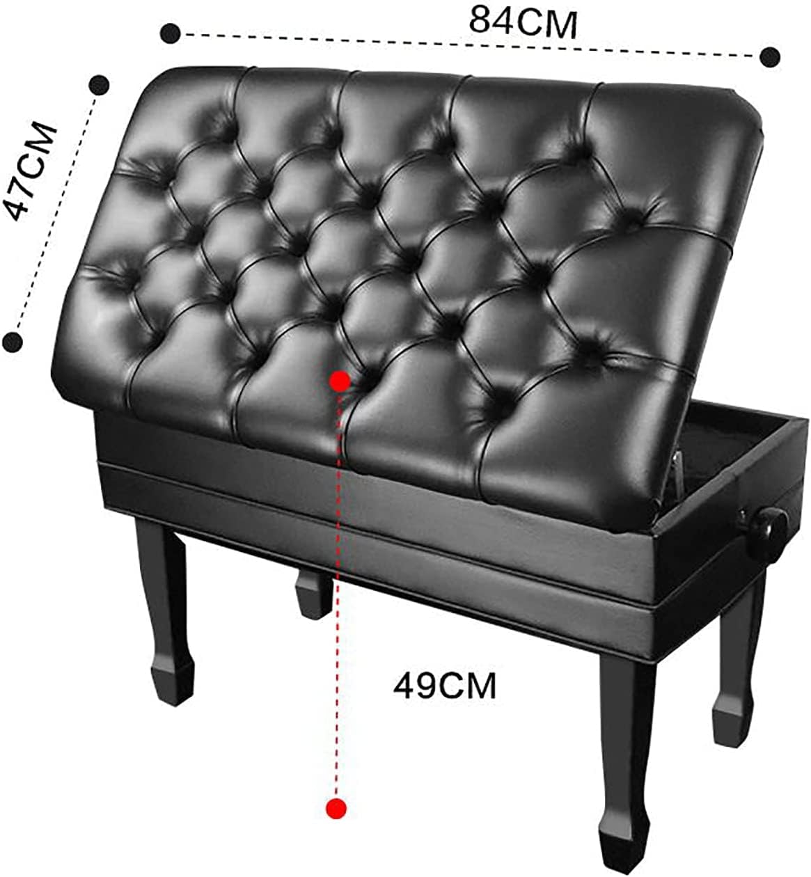 Klavierhocker, Bank, Frisiertisch, Deluxe-Bank aus PU-Leder, Autolift mit großer Aufbewahrungsbox, Keyboard-Schminkhocker, 84 x 47 49–59 cm, Schwarz (Null Bla