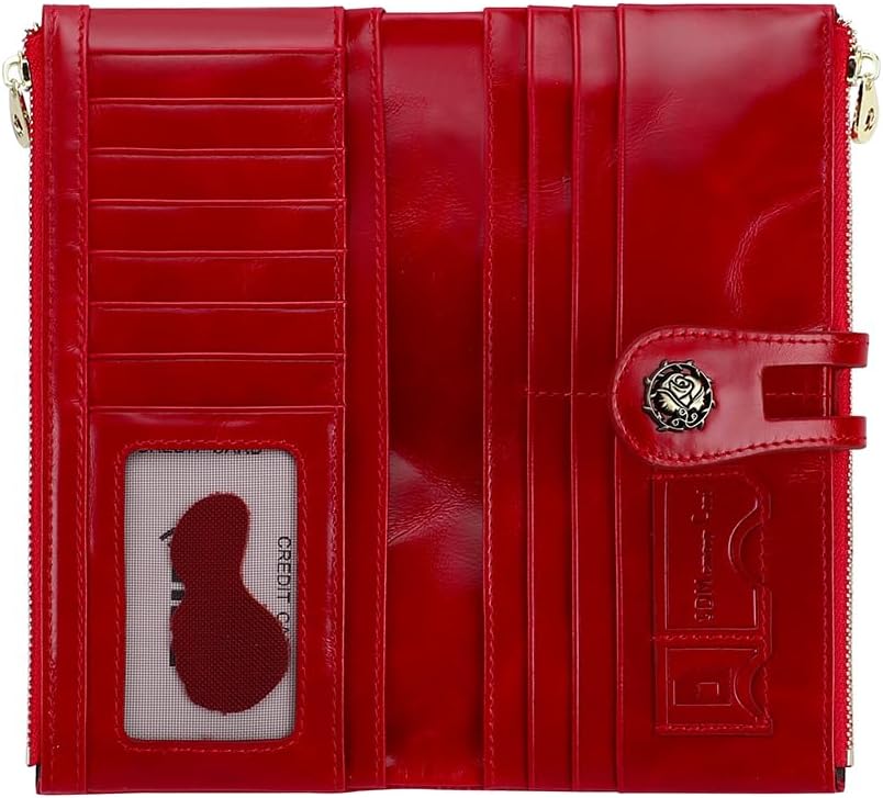 Women's RFID Blocking Wallet Soft Leather Clutch Money Ladies Purse Slim Card Holder Organizer Zip Pocket (3013-Red) - Image 6