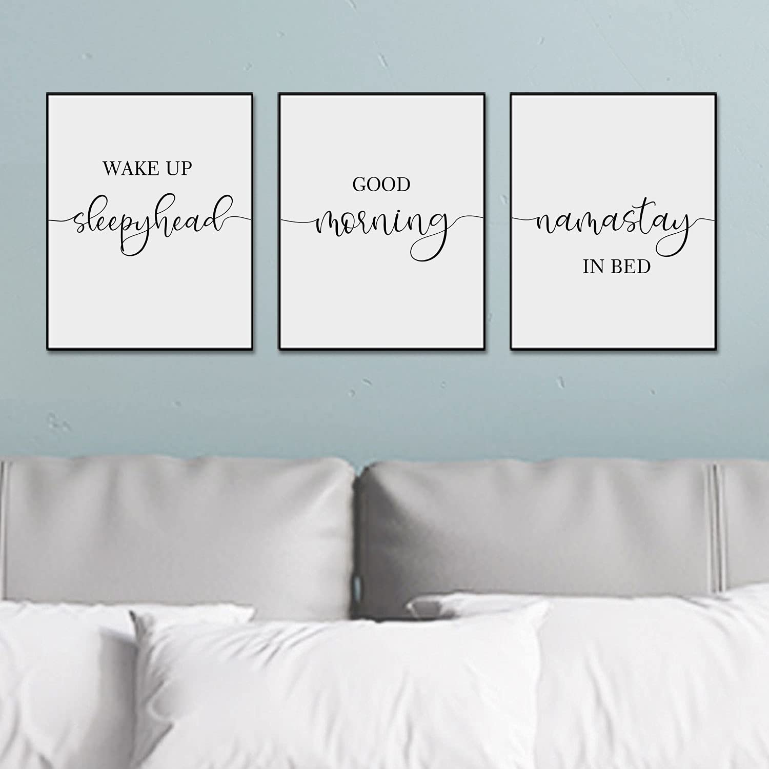 Wake Up Sleepyhead Namastay In Bed Bedroom Prints Morning Print Above Bed Wall Decor Typography Quote Wall Art Bed Poster Set of 3 Prints UNFRAMED 11X14INCH
