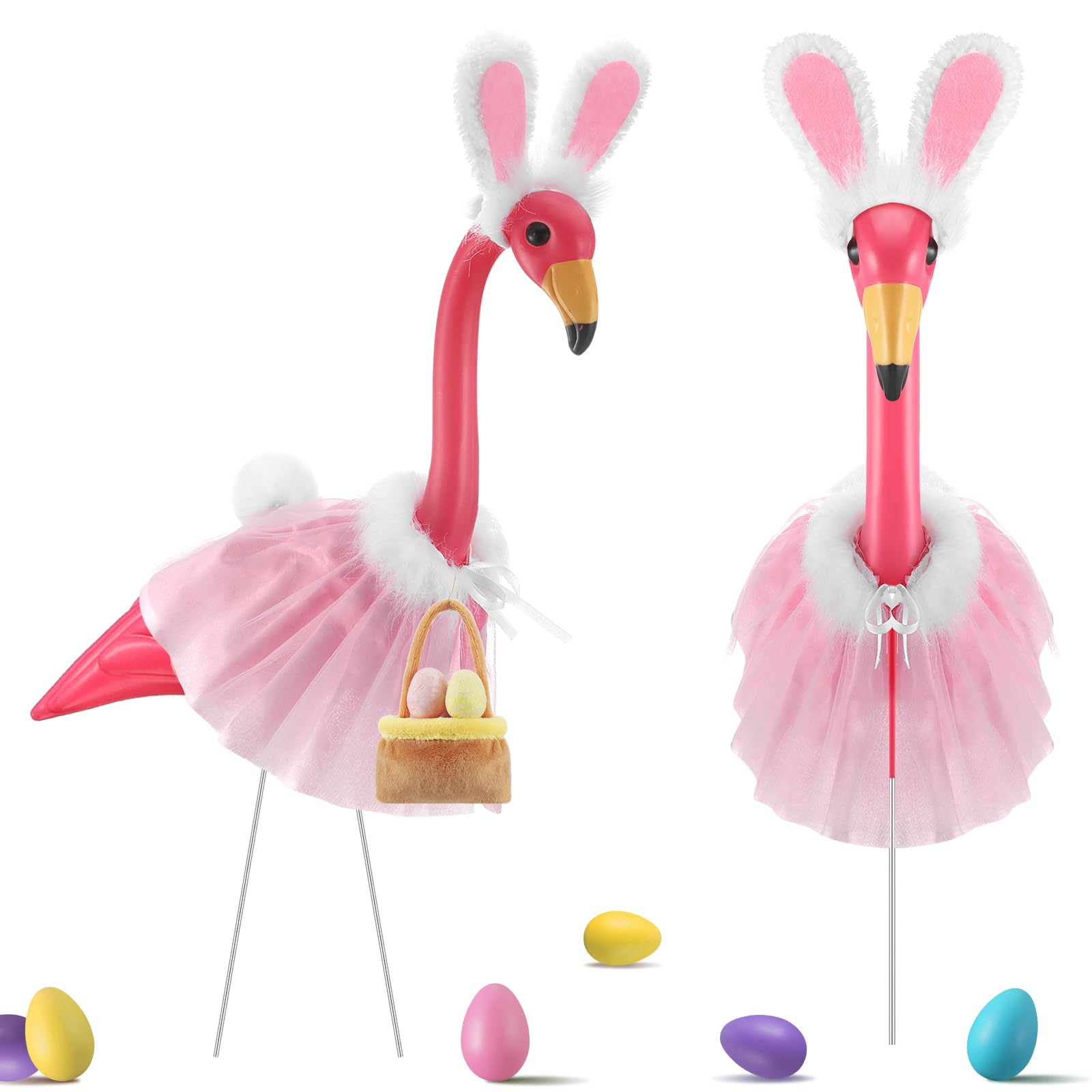 Bulyoou Easter Flamingo Outfits Yard Ornaments Pink Bunny Flamingo Costume for Statue Easter Holiday Party Supplies Garden Lawn Porch Outdoor Decor