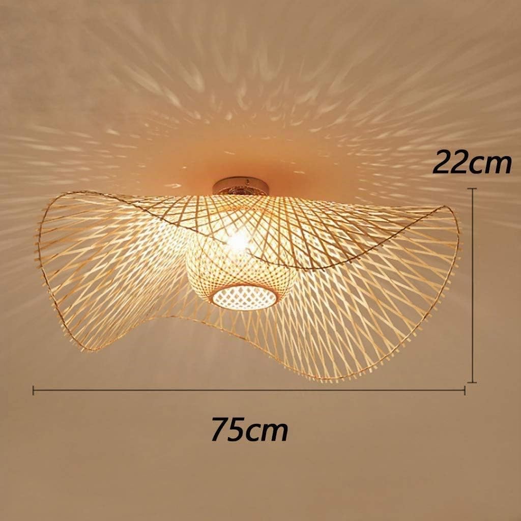 COCOL Natürliche Deckenlampe Aus Bambus Und Rattan Landbeleuchtung Deckenleuchte E27 Retro Deckenlicht Handgewebte Korridorlampe Schlafzimmer Restaurant Dekoration Lampe Energiesparlampe,75cm