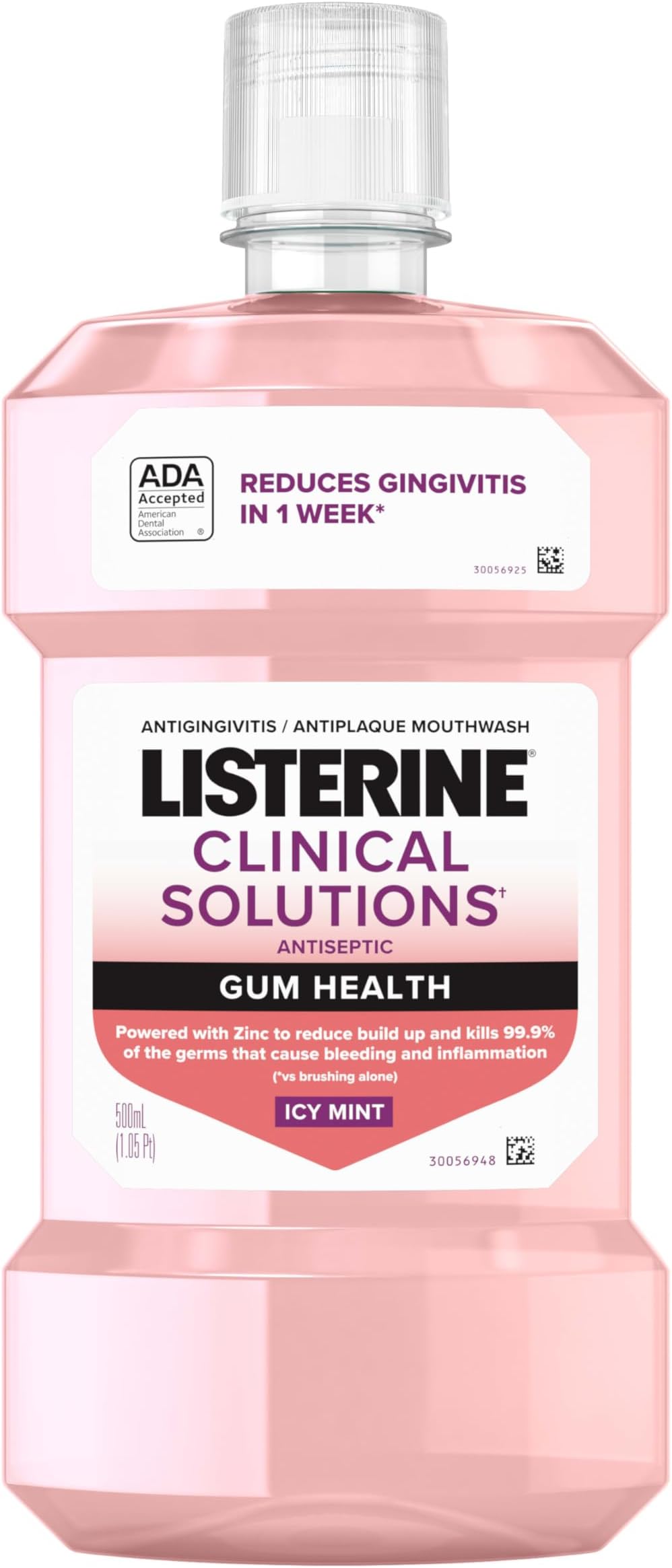 Listerine Clinical Solutions Mouthwash Gum Health Antiseptic, Antigingivitis and Antiplaque Oral Rinse Helps Prevent Buildup and Immediately Kills Germs for Healthier Gums, ICY Mint, 500 mL
