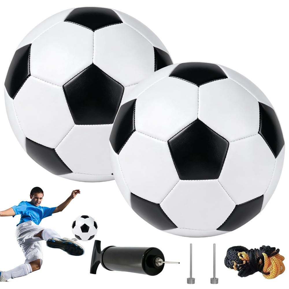 Mbuaopa 2 Pack Kids Football Size 5 Premium Leather, Match Football with Pump, Indoor & Outdoor Play Ball for Teens Boys Girls Youth Footballs Players Skill Practicing Training Gifts — image 1