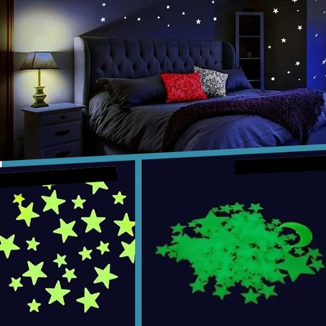 201 PiècesÉtoiles et Lune Kit 3D Phosphorescentes Adhésives Fluorescentes pour Décoration Murale Lumineuse Idéal mur Plafond Cadeau Bébé Enfant Etoile Phosphorescente Plafond