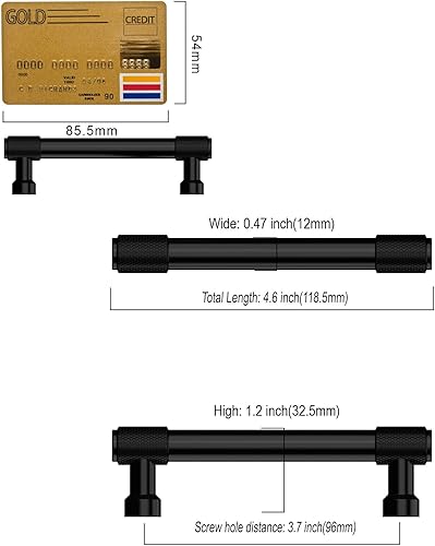 Miniatura 6 de Amerdeco Paquete de 10 tiradores de gabinete moleteados negro mate de 3-34 pulgadas (3.780 in) con agujero central para gabinetes de cocina,