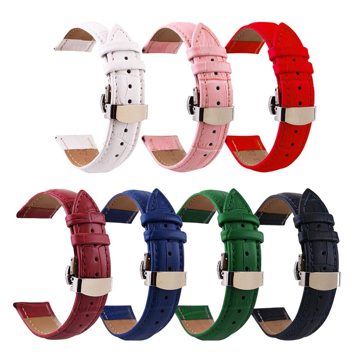 Bracelet de Montre en Cuir, Bracelet de Montre Unisexe en Cuir façon Crocodile, Disponible 12 mm / 13 14 15 16 17 18 19 20 21 22 24