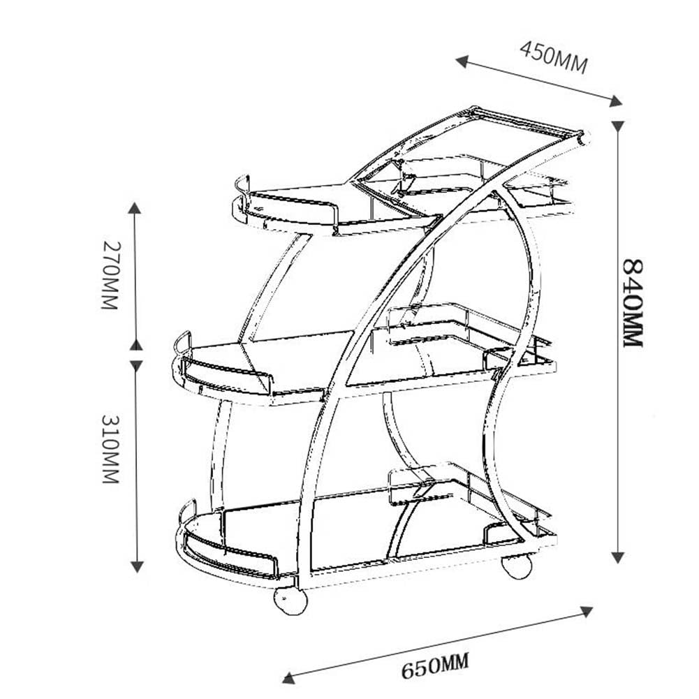 Carrello di stoccaggio in ferro battuto, auto di servizio alberghiero, ristorante/bar carrello dedicato a 3 strati con pannello in vetro temperato, vaso caldo, carrello di stoccaggio