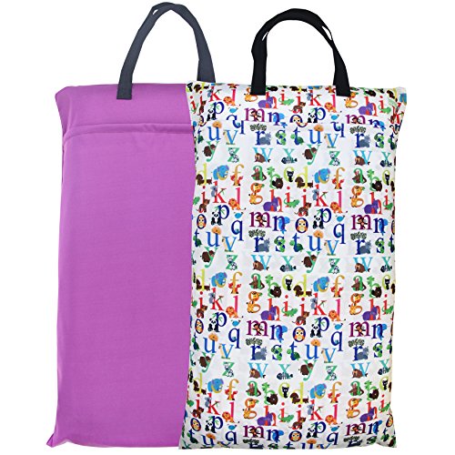 wegreeco Reusable Hanging Wet Dry Cloth Diaper Bag (Animal Alphabet)
