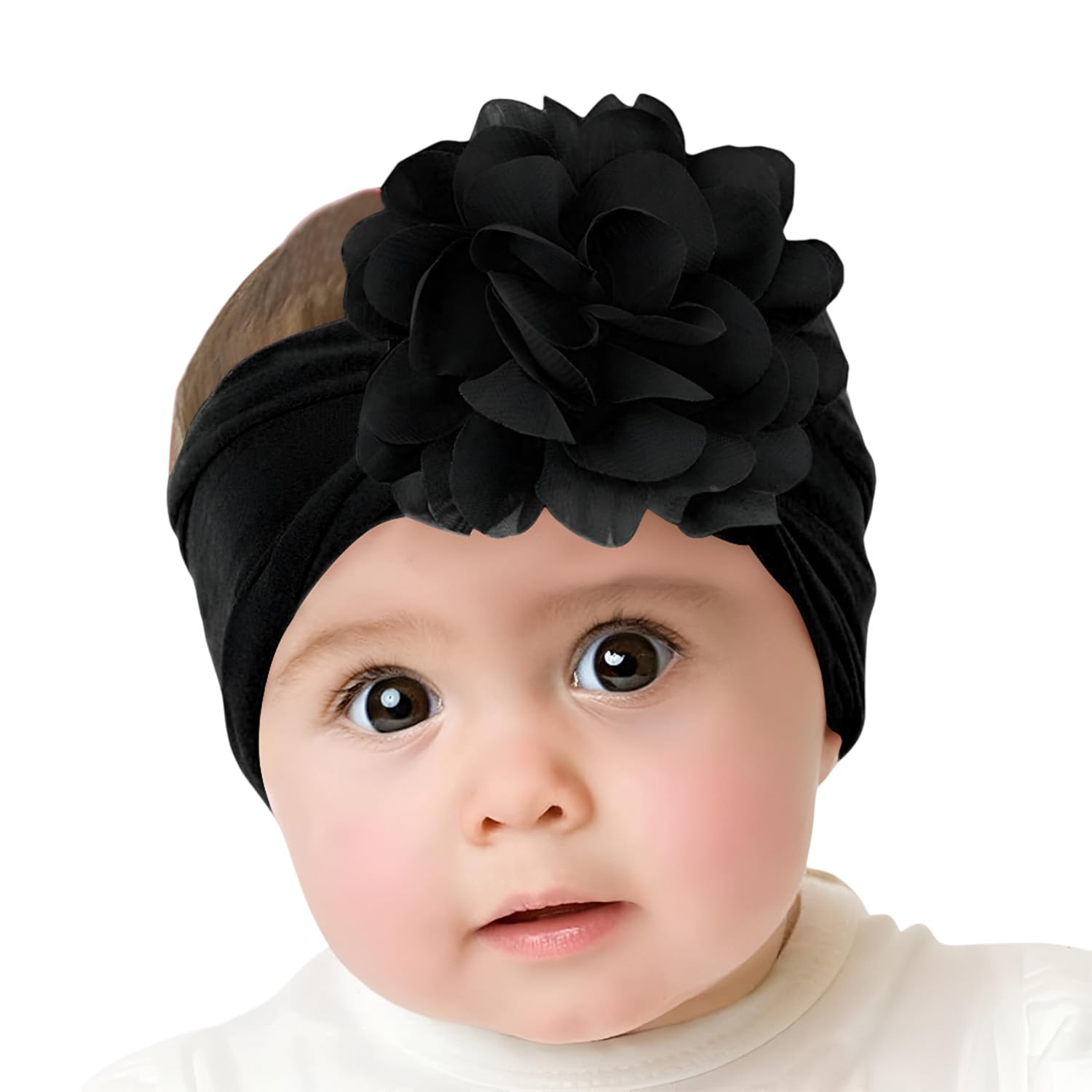 SYGA Baby Headbands Nylon Flower Soft Stretchable Hairband for Newborn Infant Toddler Kids For 0-3 Year - Black-image-27