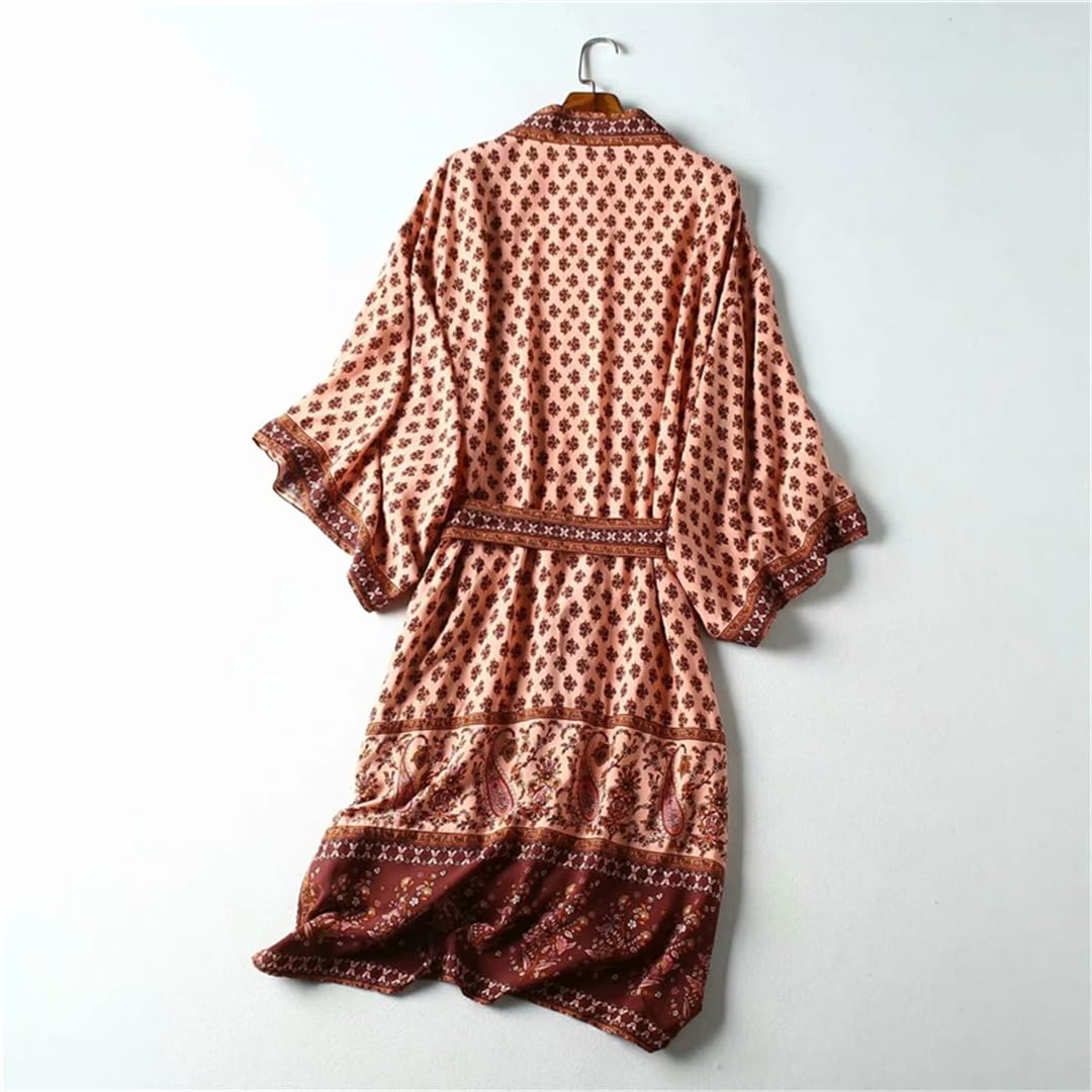 Disimlarl Kimono bohemio con estampado floral para mujer, cuello en V, mangas murciélago, bata larga para cubrir el bikini