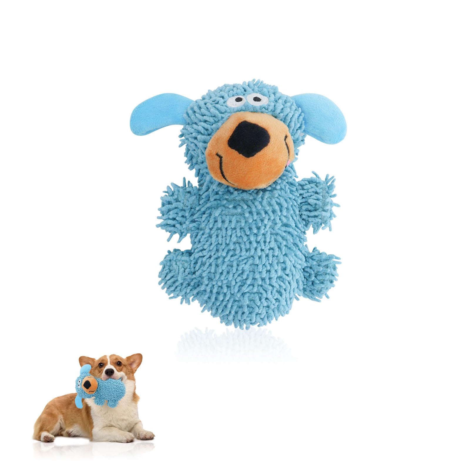 Andiker Dog Squeaky Toy, 7.08 In Cute Puppy Plush Toy with Short Mop Velvet Interactive Dog Toy for Small and Medium Dogs Chewing Teeth Grinding Playing (Blue)