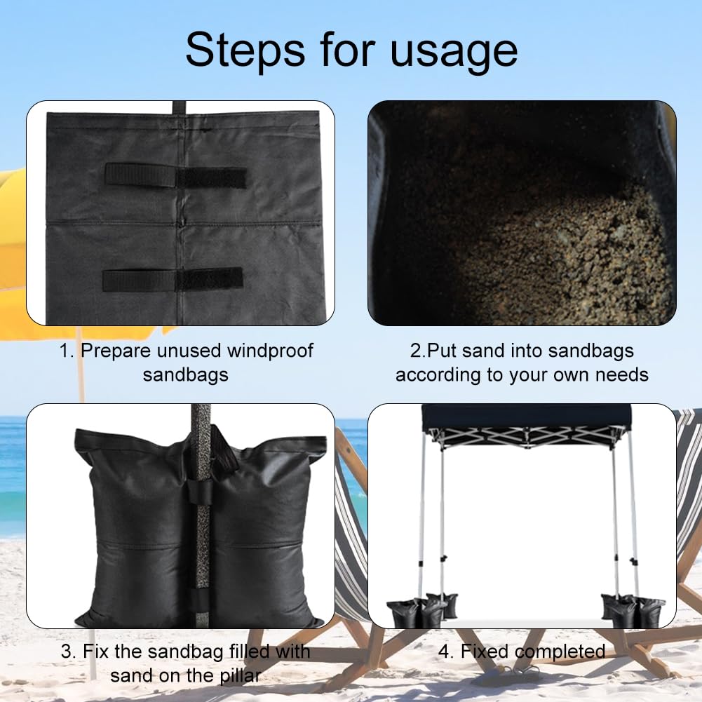 Sacchi Sabbia per Gazebo,Pesi per Gazebo,Pesi per Gazebo Esterno,Zavorre per Gazebo,Sacchi Sabbia da Riempire,Sandbag,Sacchi Sabbia a Tenda,per Esterni (Stile 2 - Nero 4pcs)