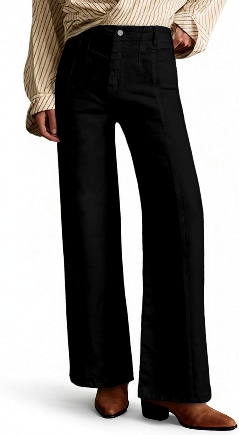 Wide Leg Jeans for Women Trendy High Waisted Straight Leg Stretchy Jeans Seamed Paneling Loose Baggy Denim Pants