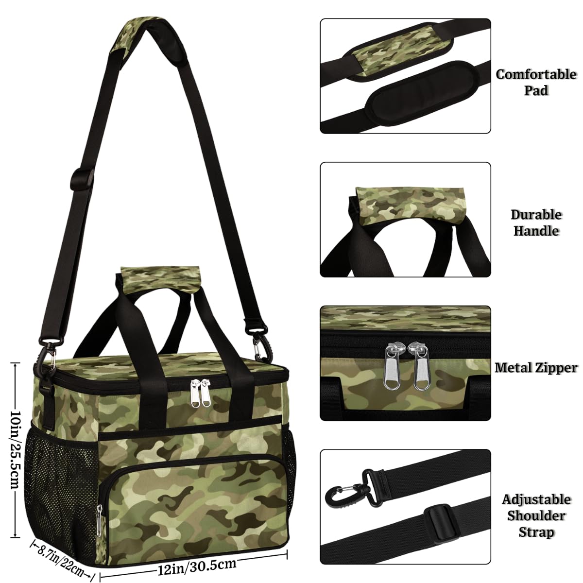 Camo Military Texture Insulated Picnic Backpack Lunch Box for Women Men Picnic Basket Tote Lunch Bag Picnic Bag Portable Lunch Bags for Picnic, Beach, Work, Trip,Office, Camp Camouflage