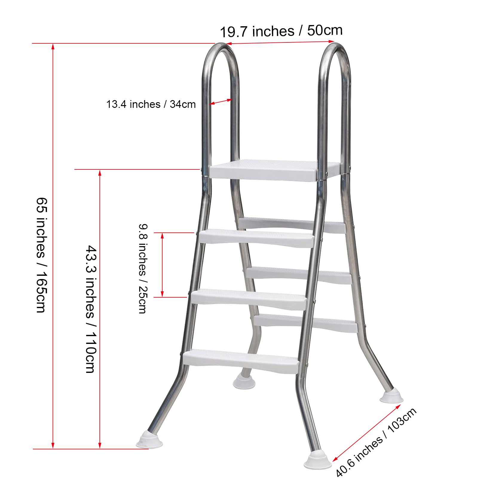 Escalera de Piscina de Doble Cara de 33/43/53/63" de Alto para Nadar sobre el Suelo Capacidad de Carga de 250 kg Marco de Acero Inoxidable 304 con escalones de Doble Cara de plástico,3 Step