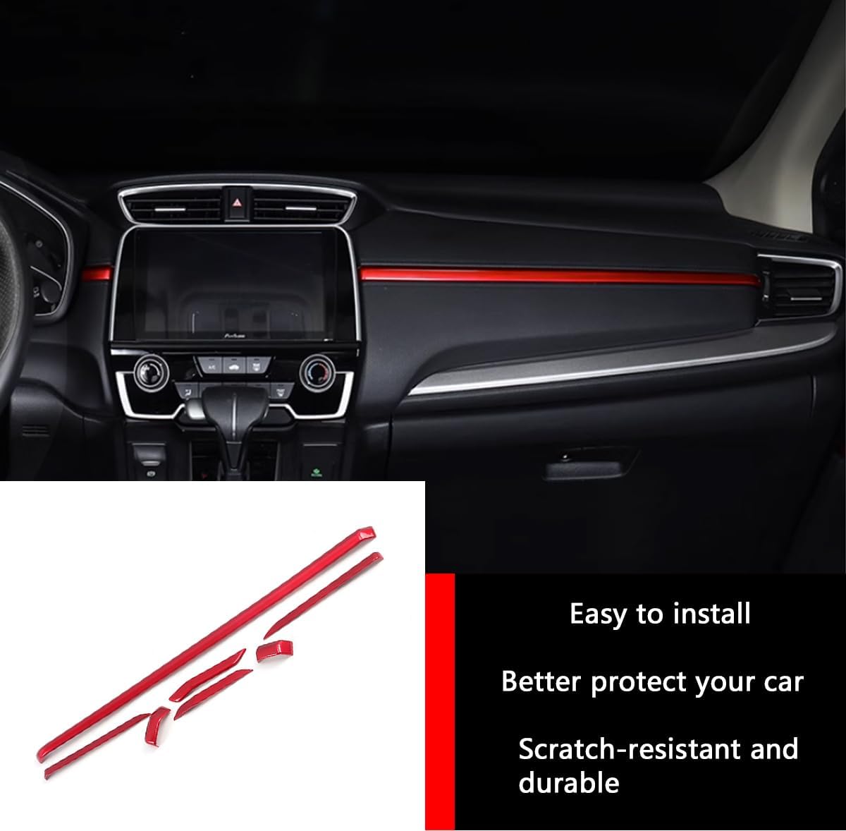 Car Accessories Fit for Honda CR-V CRV 2017 2018 2019 2020 2021 2022 Interior Instrument Panel Decorative Cover Trim Center Consoles Stickers ABS (Red) ABS 7 PCS