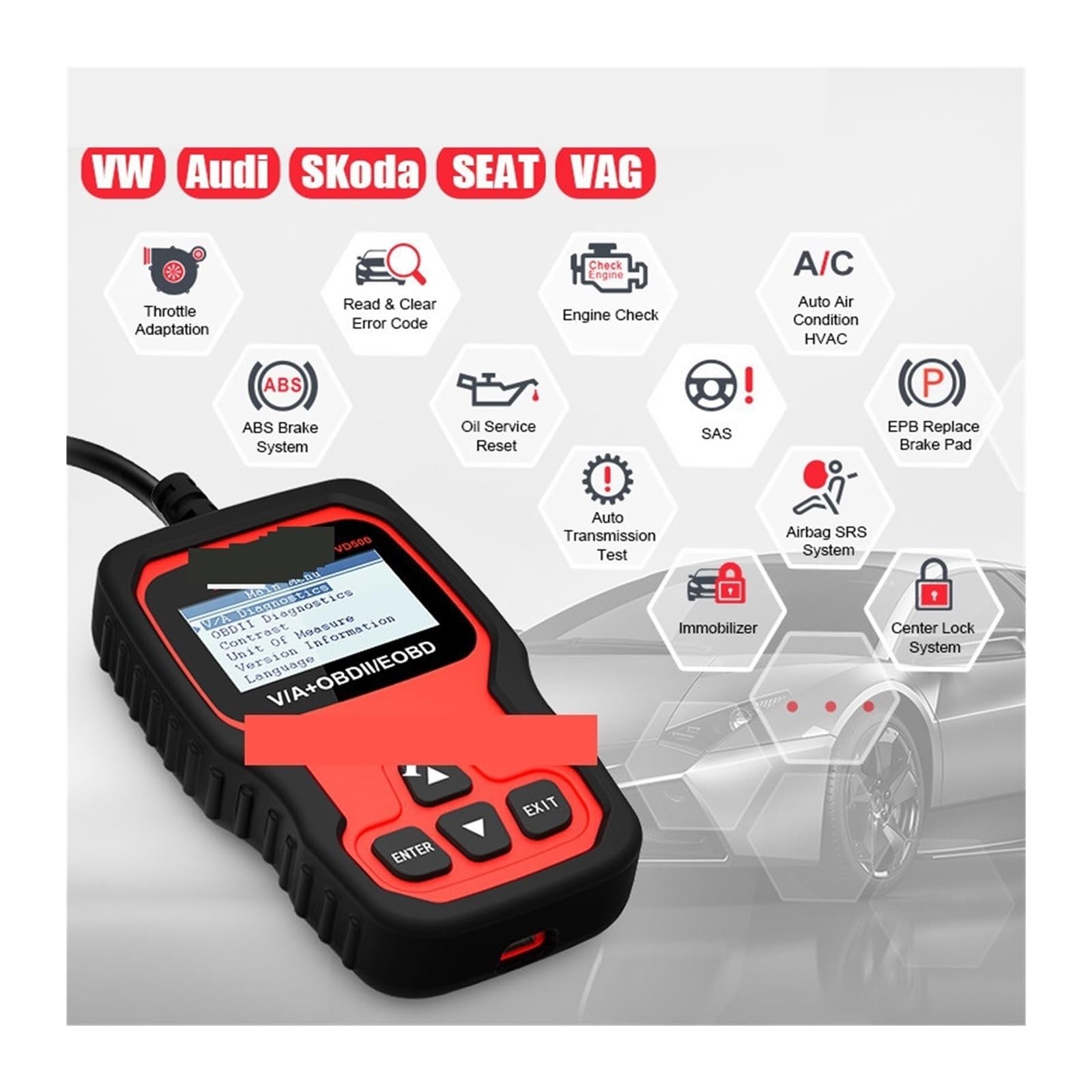 Skaner samochodowy VD500 OBD2 Pełny system Czytnik kodów Poduszka powietrzna Reset oleju Narzędzia diagnostyczne OBD,Przyjazny dla użytkownika