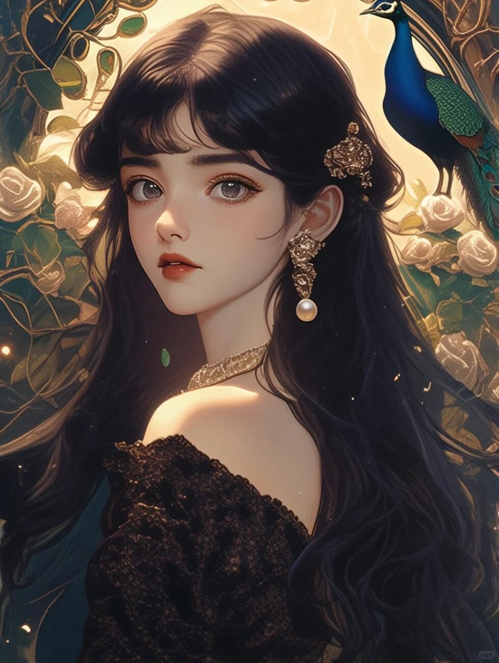 RKFLGEW 14CT Cross Stitching Kit Anime Girl and Peacock Cross-Stitch Kits for Beginner Or Adults,DIY Easy Counted Needlework Embroidery Set Home Decoration 40x50cm