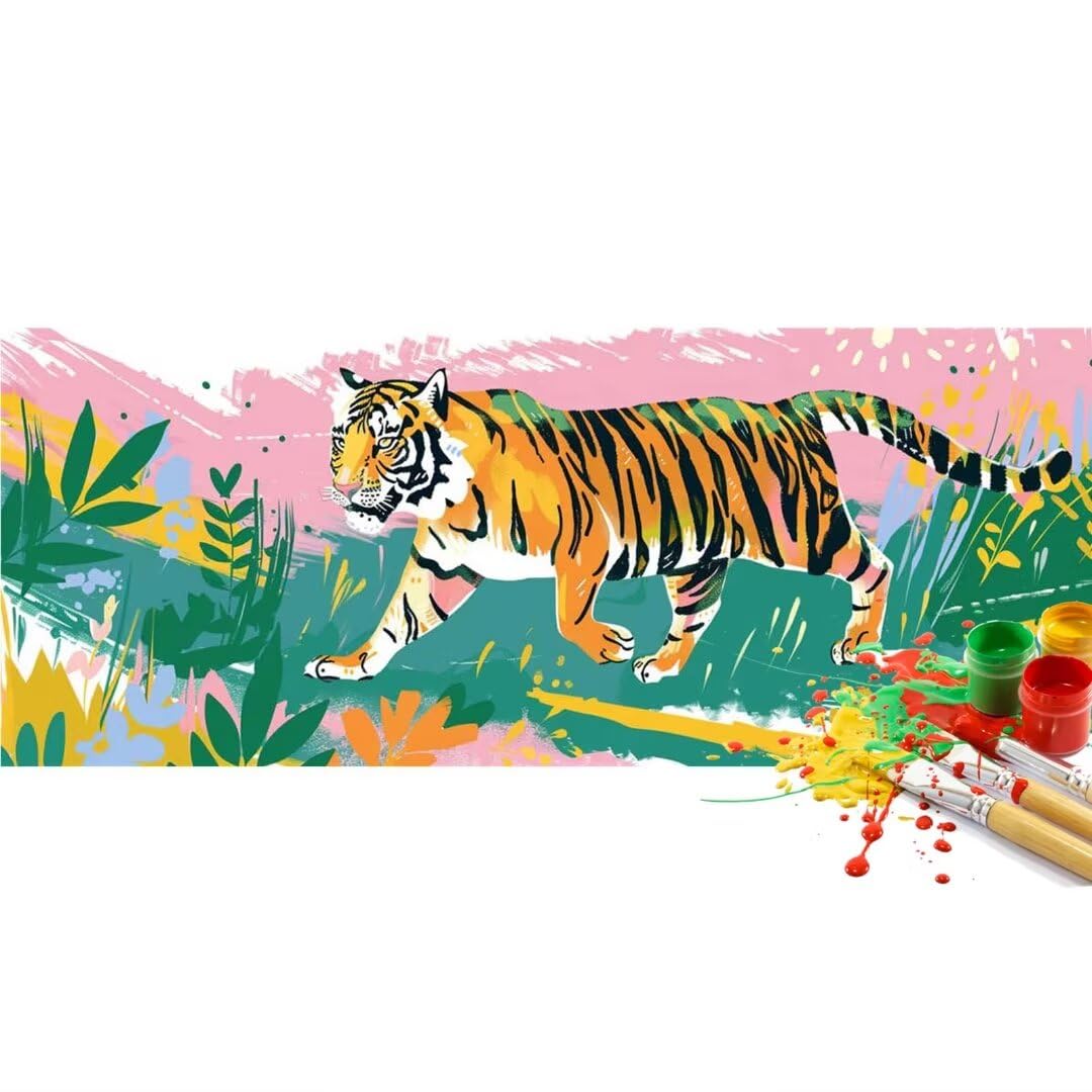 Malen Nach Zahlen Tier Tiger Malen Nach Zahlen Erwachsene, DIY Set Ölgemälde Malen Nach Zahlen XXL, Acrylfarben Painting by Numbers Bastelset, für Geschenk Wanddekoration, 90x240cm (Ohne Rahmen)-YH104