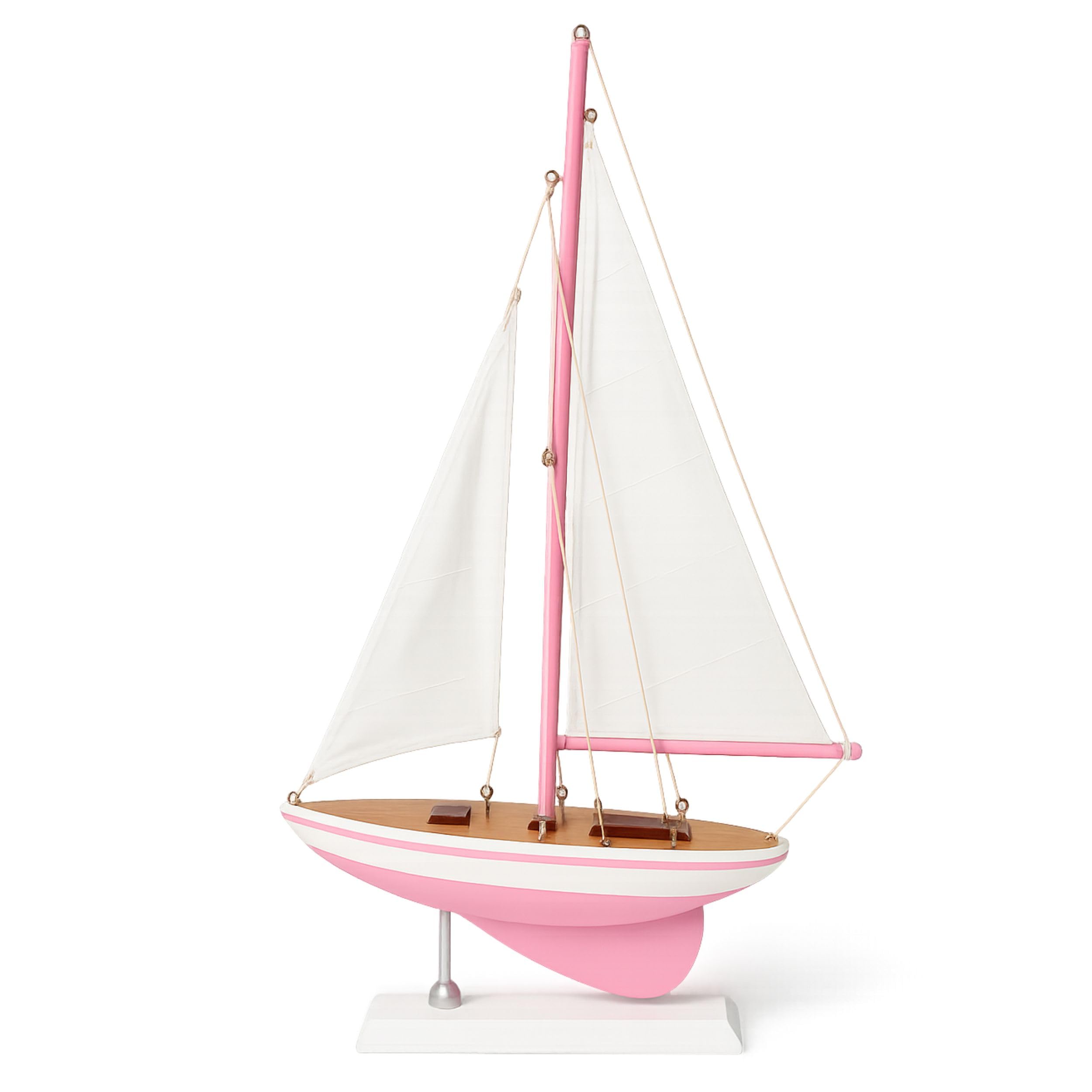 Wooden Sailboat Model Yacht Display Ornament Nautical Decorative Boat Coastal Home Decor Gift for Living Room Office or Shop Display 43cm Handcrafted Miniature Sailing Decoration (Pink)