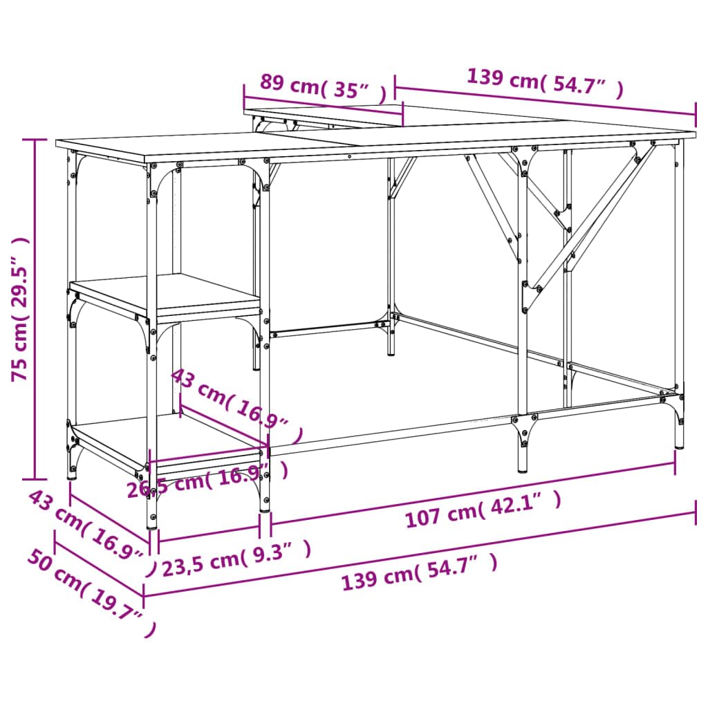 Homgoday Scrivania angolare per computer, ufficio, PC, tavolo da lavoro, tavolo da lavoro, tavolo per studio, home office, incenso, 139 x 139 x 75 cm, materiale in legno