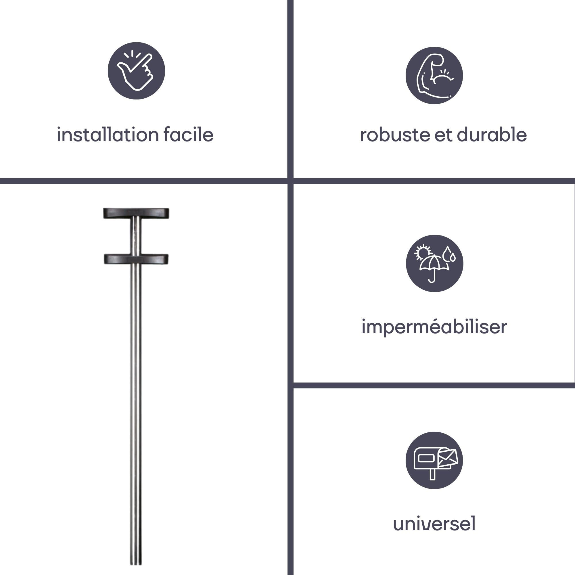 Perel Poteau pour boîte aux lettres, acier inoxydable, avec matériel de fixation, argenté, hauteur 150 cm