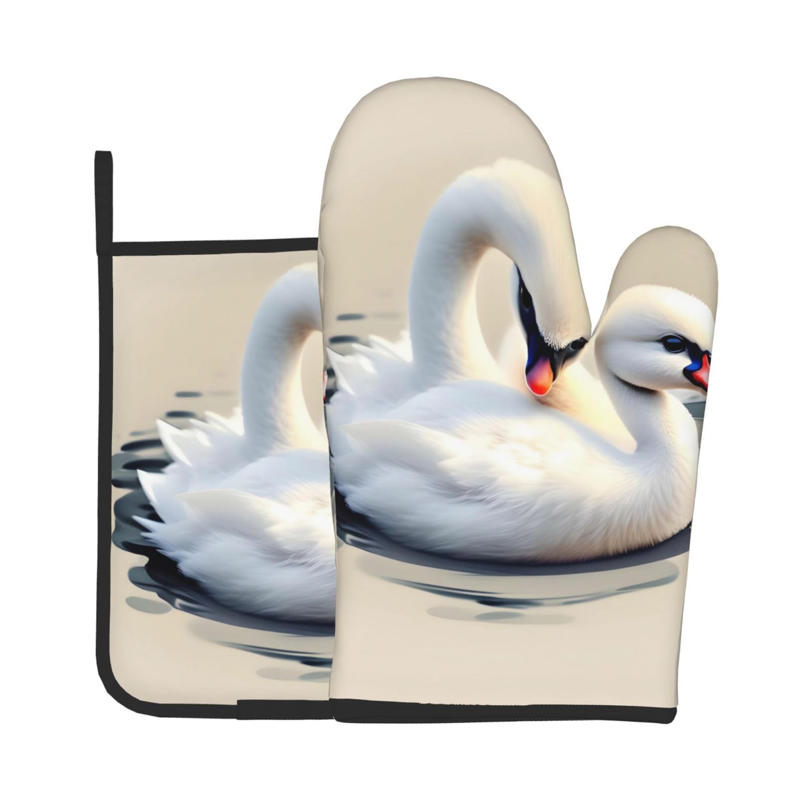 Oven Mitts and Potholders Set of 2 for Kitchen Baking Cooking GrayCute Little swan Thick and Durable