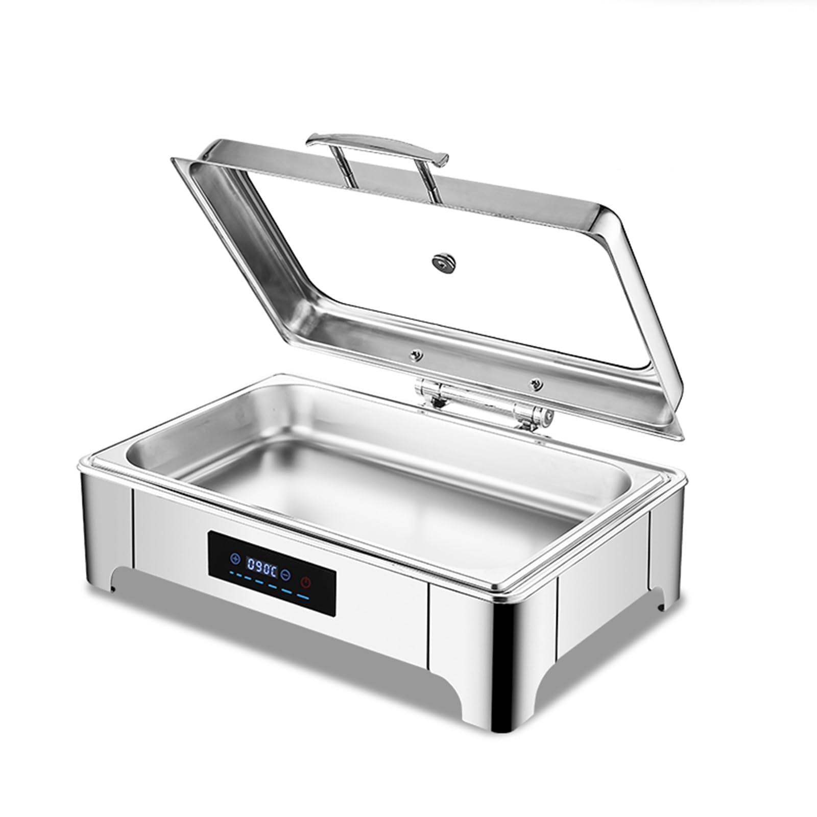 JKJZSALJ Food Warmers Buffet Server With Visual Glass Top, Adjustable Temperature Chafing Dishes, Stainless Steel Handle For Catering And Parties,Rectangle,full Pan