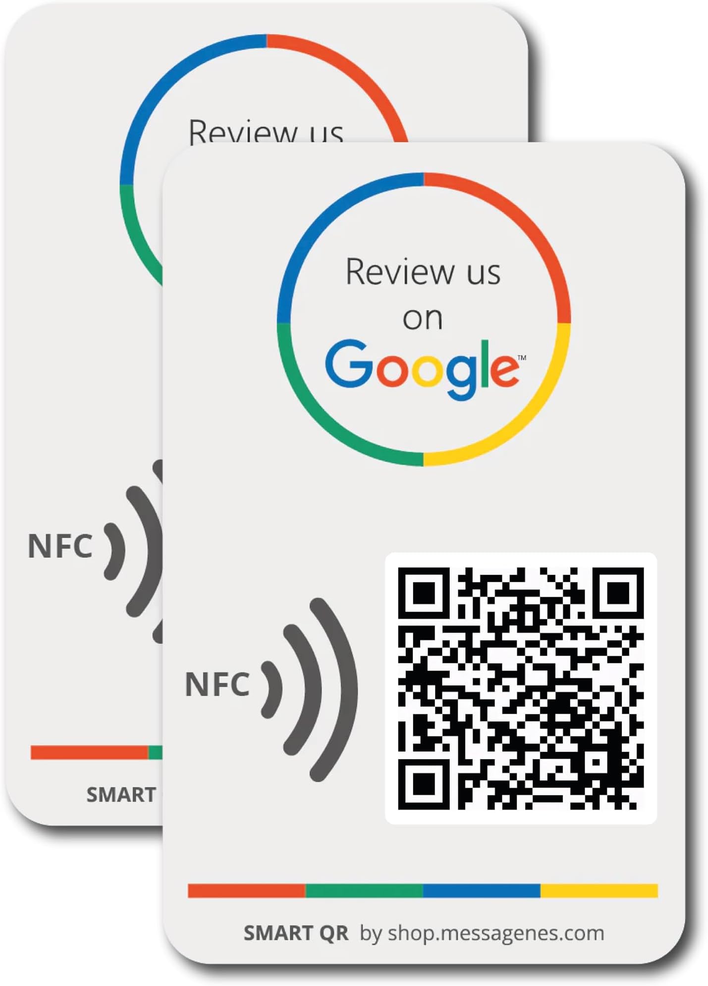 MESSAGENES | Review Us on Google QR Code Stickers | Reusable Smart QR Code and NFC | Pack 2 NFC Card Size Sticker Units | Easy Reviews | Modify Link Whenever You Want | Google Decal for Business