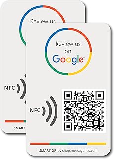 MESSAGENES | Google Review Sticker for Business QR - NFC | Pack 2 NFC Card Sticker | 1 Click Feedback | Easy Reviews | Smart QR Modify Link Whenever You Want | Premium Stickers for Wall Window Decal